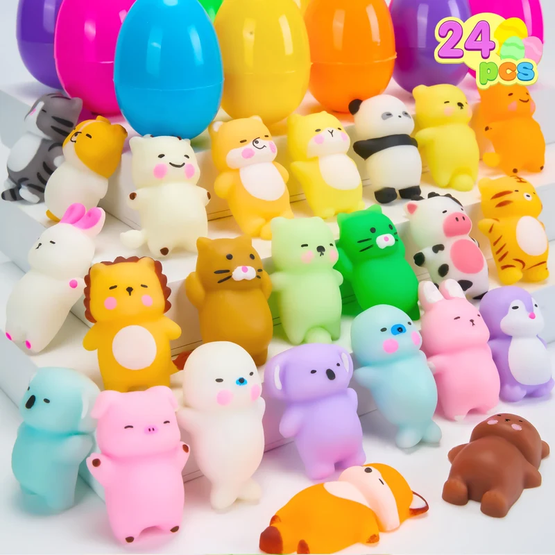24Pcs Prefilled Easter Eggs with Mochi Squishy Toys for Egg Hunt, Party Favors & Basket Stuffers