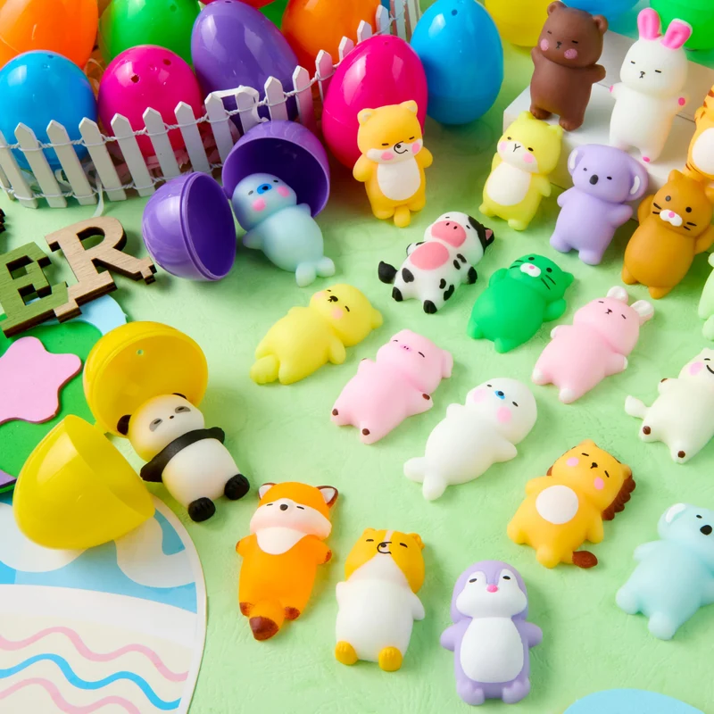 24Pcs Prefilled Easter Eggs with Mochi Squishy Toys for Egg Hunt, Party Favors & Basket Stuffers