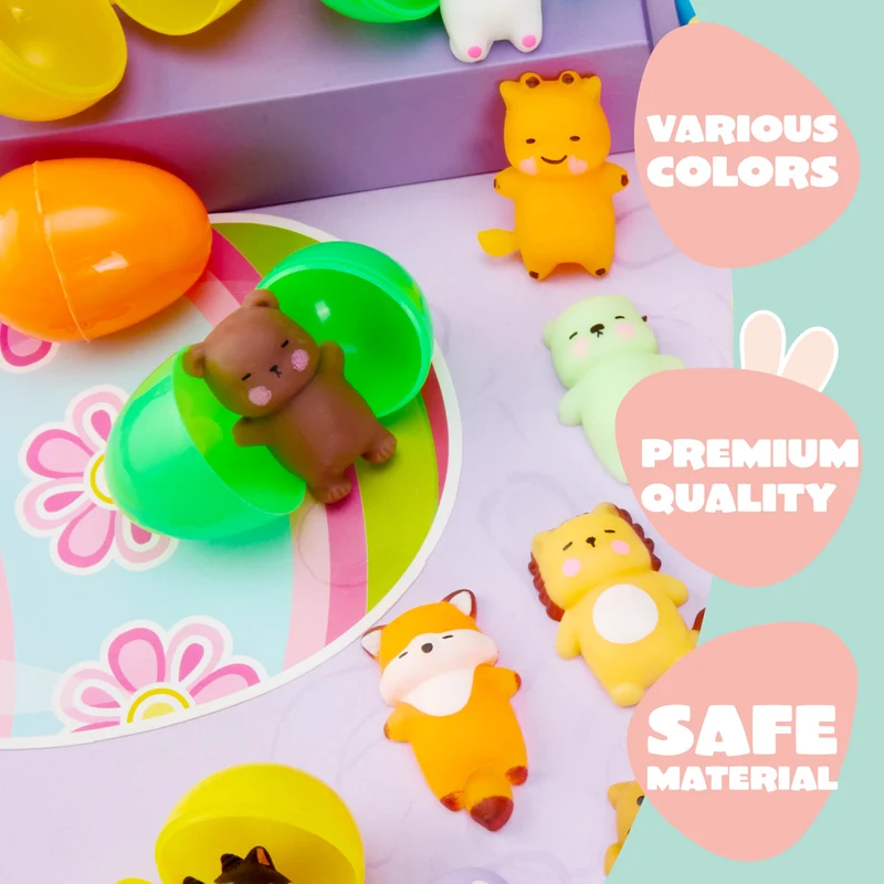 24Pcs Prefilled Easter Eggs with Mochi Squishy Toys for Egg Hunt, Party Favors & Basket Stuffers