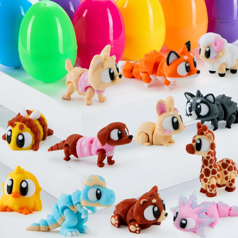 12Pcs Eggs Prefilled with 3D Printed Big Eye Animal Toys For Kids Party Favors