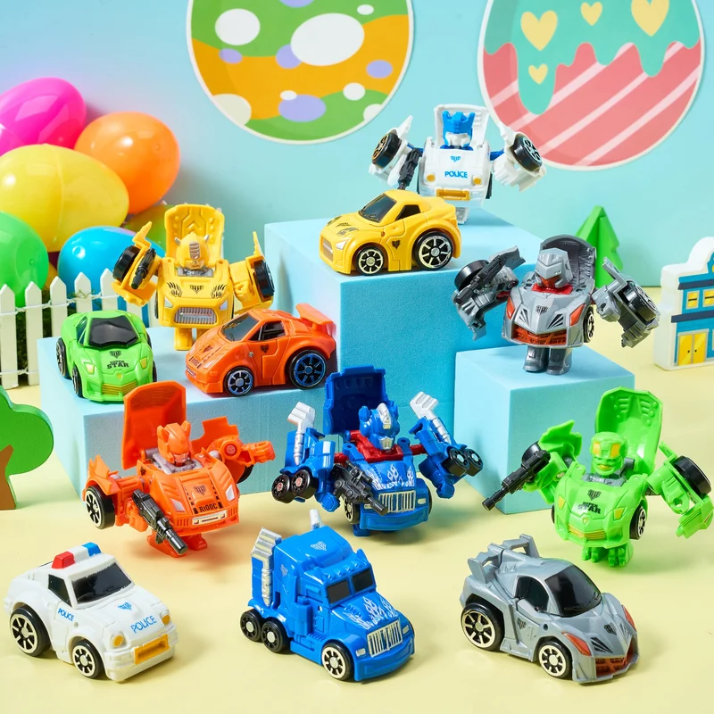 12Pcs Easter Eggs Prefilled with Car Robot Toys For Kids Easter Party Favors