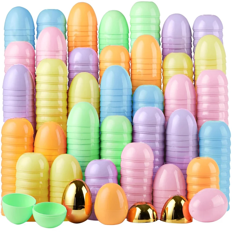 100Pcs Easter Eggs Pastel Color Golden Plastic Fillable For Easter Hunt Party Decor