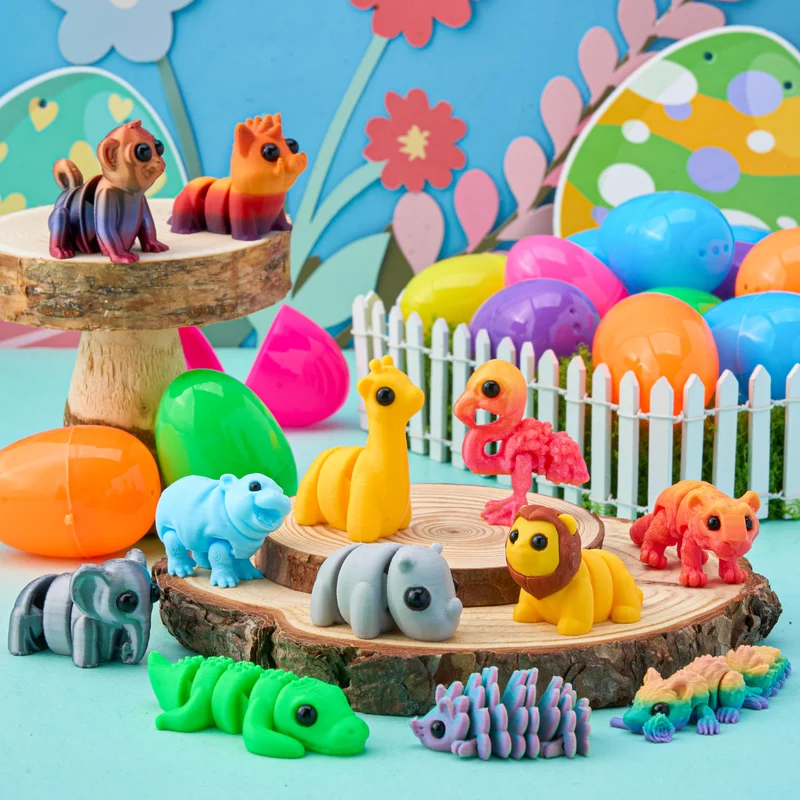 12 Pcs Prefilled Easter Eggs with 3D Articulated Wild Animals for Party Favors & Classroom Prizes