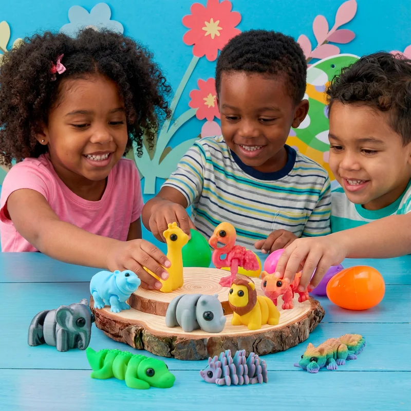12 Pcs Prefilled Easter Eggs with 3D Articulated Wild Animals for Party Favors & Classroom Prizes