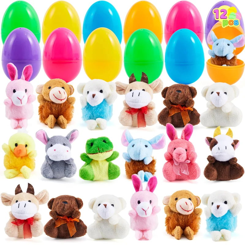 12 Pcs Prefilled Easter Eggs with Plush Toys for Egg Hunt, Party Favors & Classroom Prizes