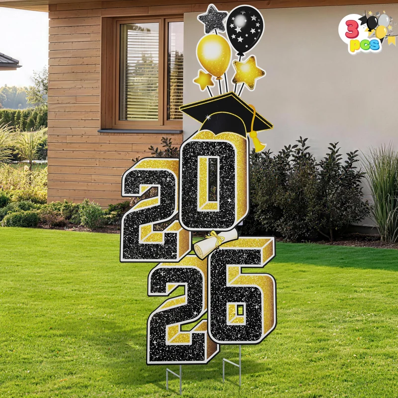 2.8FT Graduation Black & Gold Yard Sign Class of 2026, Graduation Decorations For High School College Graduation Supplies