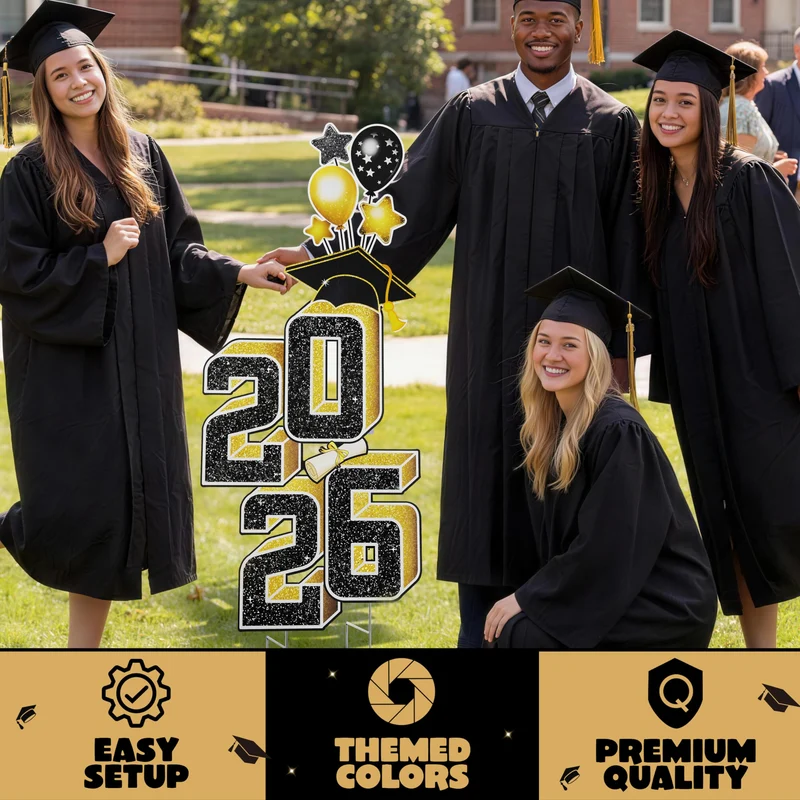 2.8FT Graduation Black & Gold Yard Sign Class of 2026, Graduation Decorations For High School College Graduation Supplies