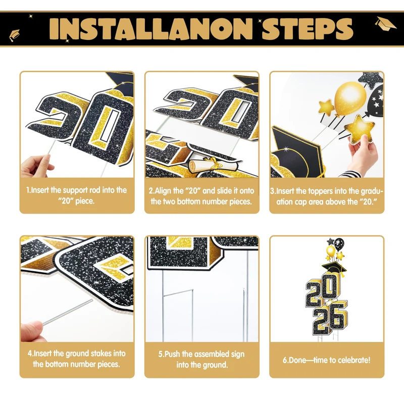 2.8FT Graduation Black & Gold Yard Sign Class of 2026, Graduation Decorations For High School College Graduation Supplies