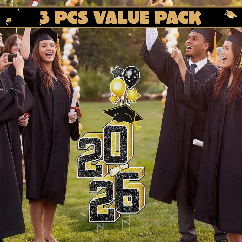 2.8FT Graduation Black & Gold Yard Sign Class of 2026, Graduation Decorations For High School College Graduation Supplies