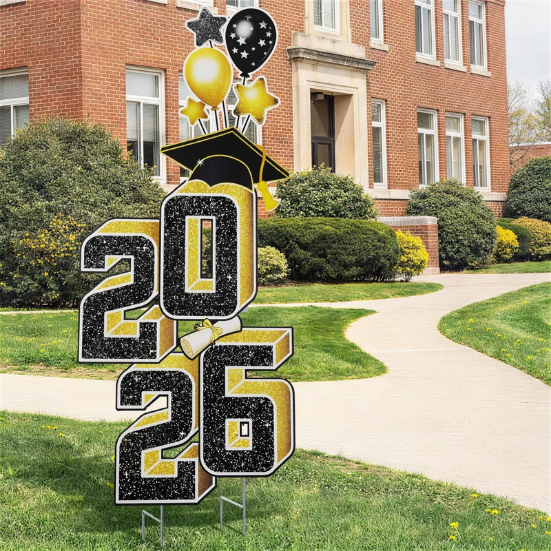 2.8FT Graduation Black & Gold Yard Sign Class of 2026, Graduation Decorations For High School College Graduation Supplies