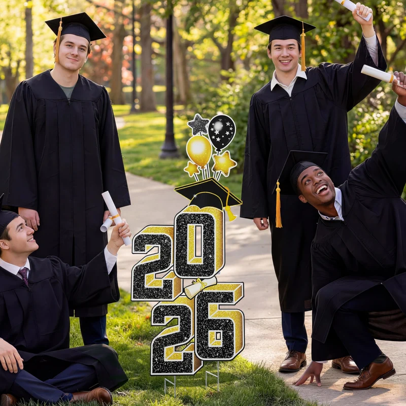 2.8FT Graduation Black & Gold Yard Sign Class of 2026, Graduation Decorations For High School College Graduation Supplies