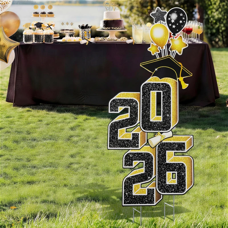 2.8FT Graduation Black & Gold Yard Sign Class of 2026, Graduation Decorations For High School College Graduation Supplies
