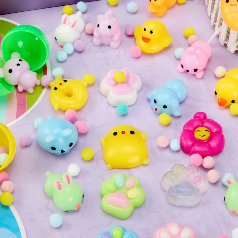 24Pcs Prefilled Easter Eggs with Cute Mochi Squishy Toys for Egg Hunt, Basket Stuffers & Party Favors