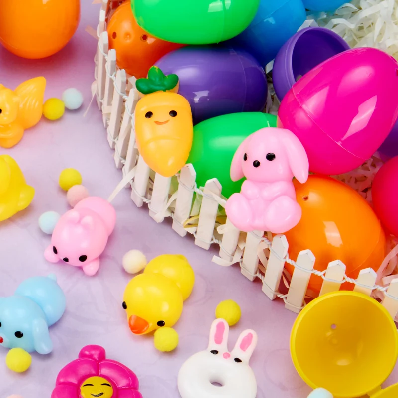 24Pcs Prefilled Easter Eggs with Cute Mochi Squishy Toys for Egg Hunt, Basket Stuffers & Party Favors