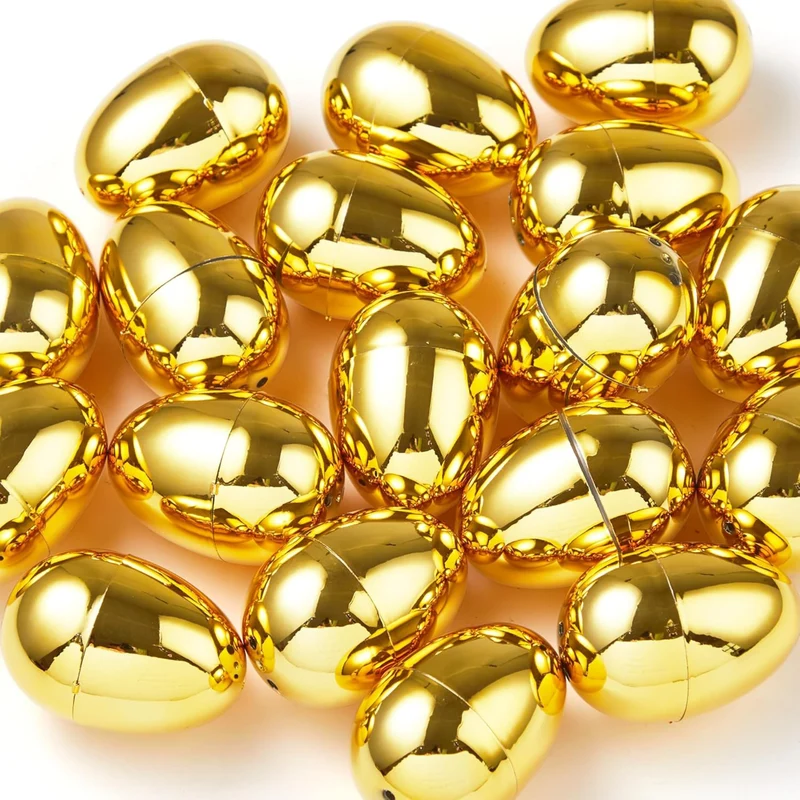 100Pcs Gold Easter Eggs 2.3" Metallic Plastic Empty Eggs Fillable for Easter Hunt