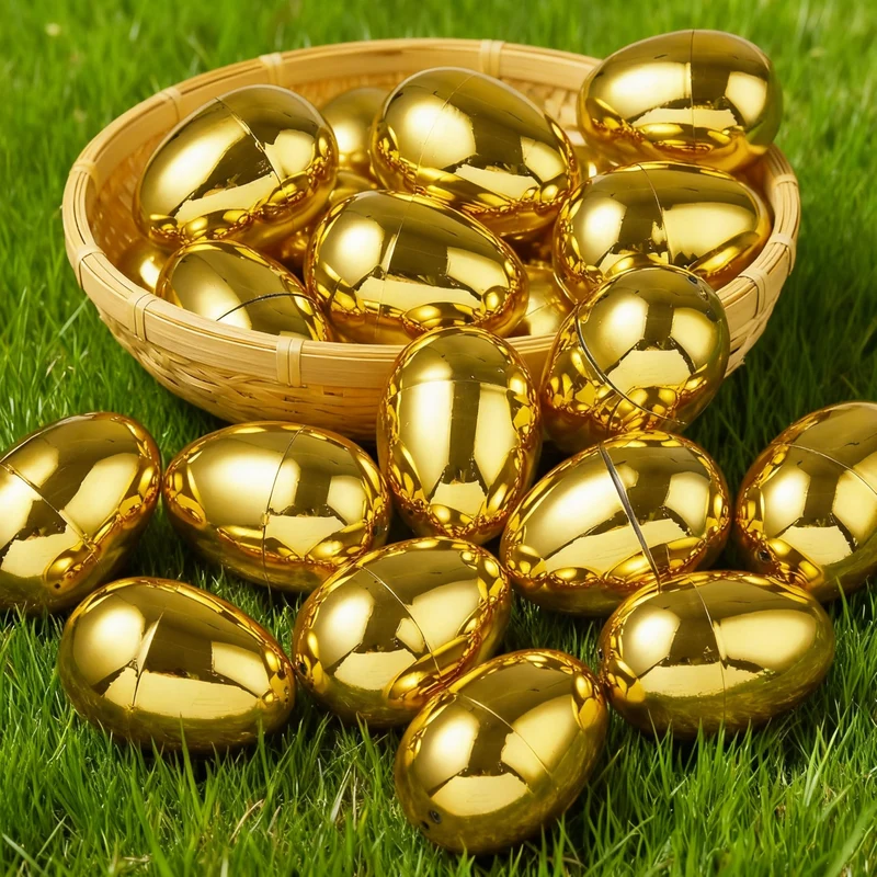 100Pcs Gold Easter Eggs 2.3" Metallic Plastic Empty Eggs Fillable for Easter Hunt