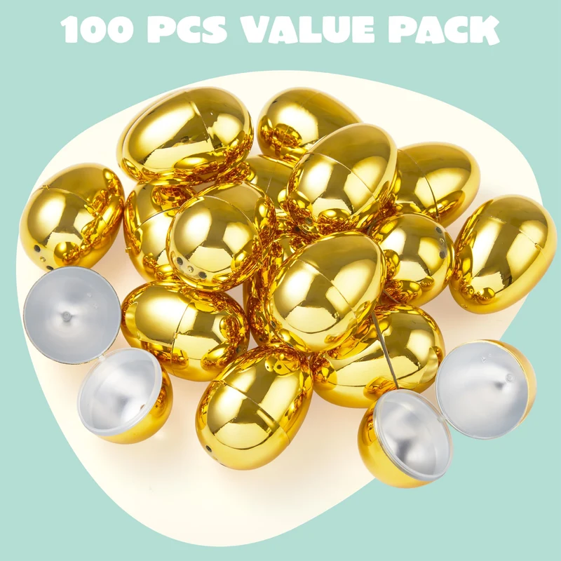 12Pcs Gold Easter Eggs 2.3" Metallic Plastic Empty Eggs Fillable for Easter Hunt