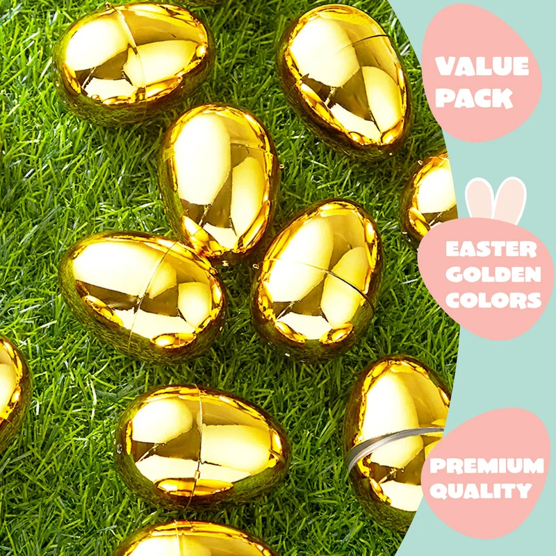 12Pcs Gold Easter Eggs 2.3" Metallic Plastic Empty Eggs Fillable for Easter Hunt