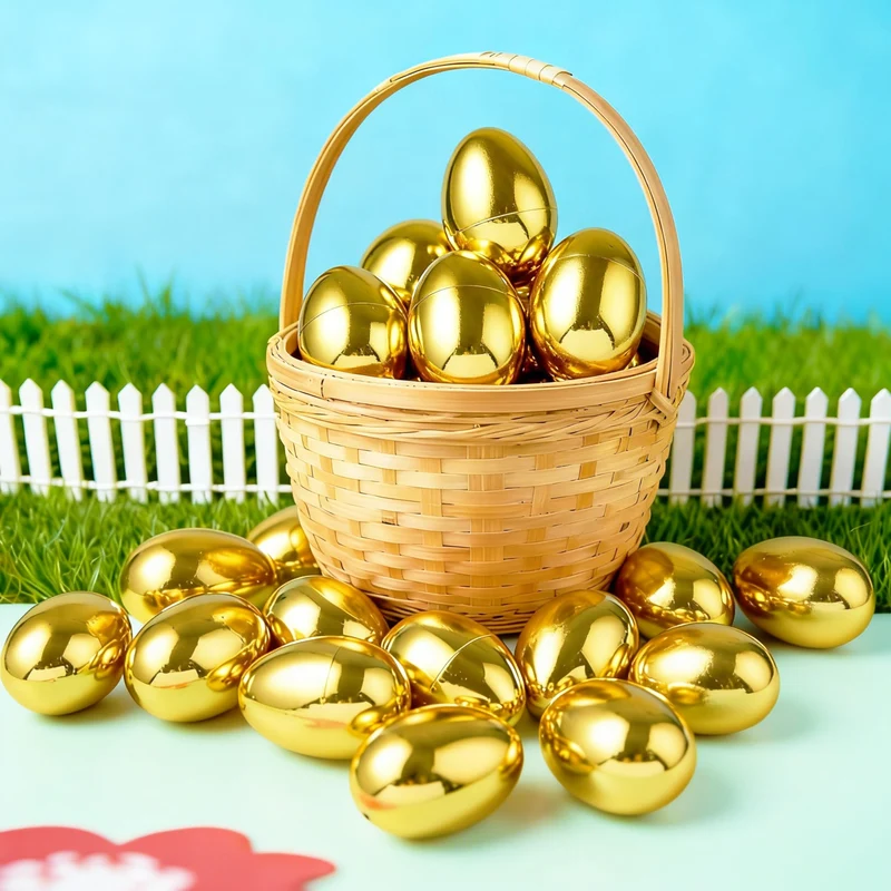 12Pcs Gold Easter Eggs 2.3" Metallic Plastic Empty Eggs Fillable for Easter Hunt