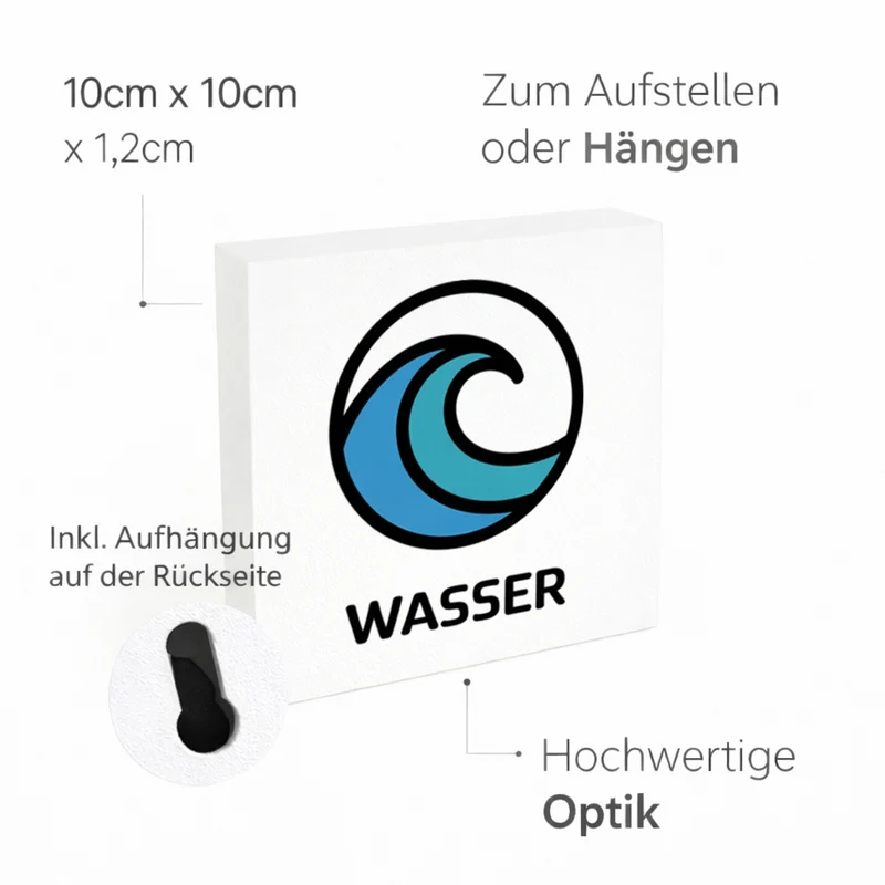 Natur Energie Wasserwelle Holzbild in 10x10 cm zum Stellen oder Aufhängen