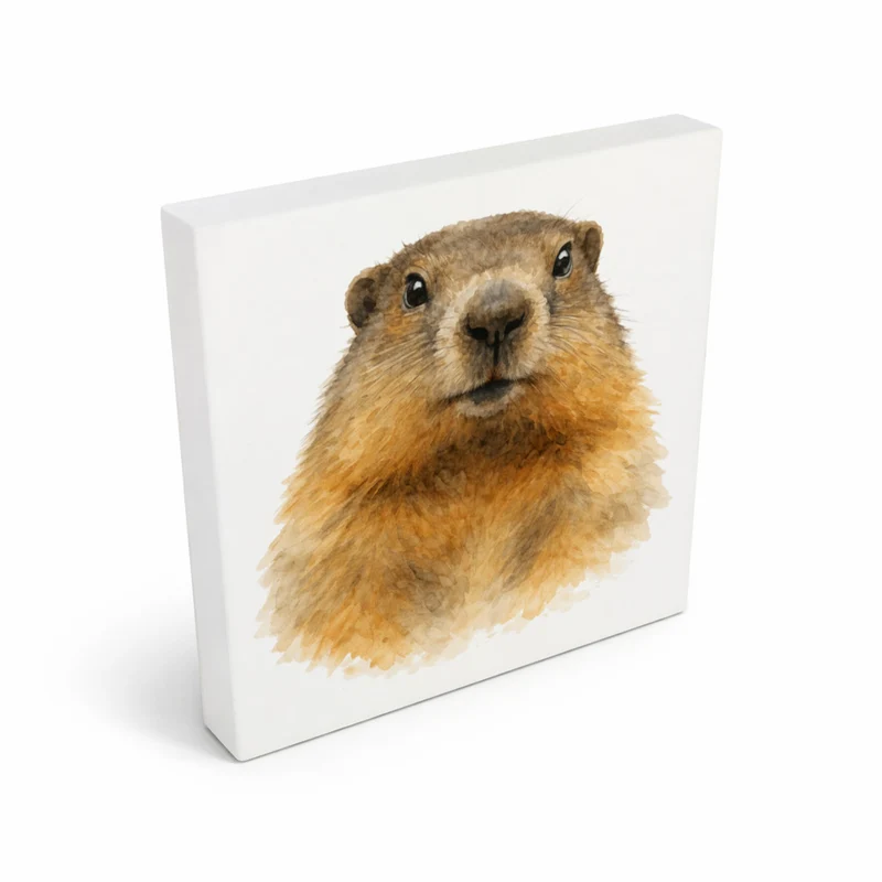 Murmeltier-Charm Murmeltier Porträt Holzbild in 10x10 cm zum Stellen oder Aufhängen