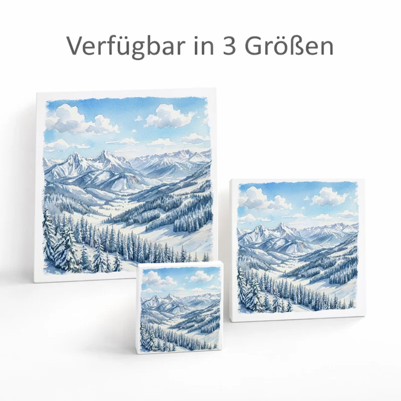 Bergidylle Berglandschaft im Winter Holzbild in 10x10 cm zum Stellen oder Aufhängen