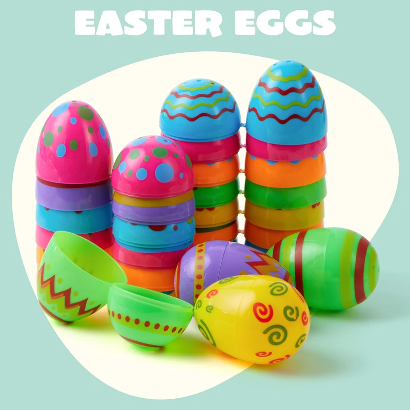 JOYIN 18 Pcs Bright Printed Plastic Easter Eggs