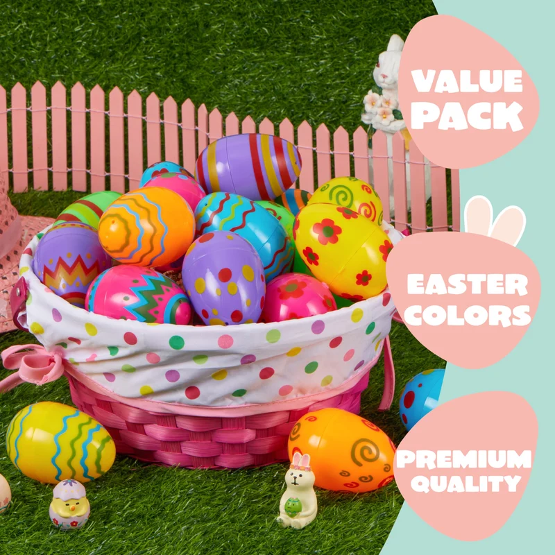 JOYIN 18 Pcs Bright Printed Plastic Easter Eggs