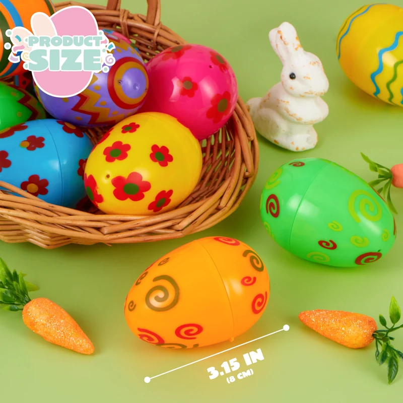 JOYIN 18 Pcs Bright Printed Plastic Easter Eggs