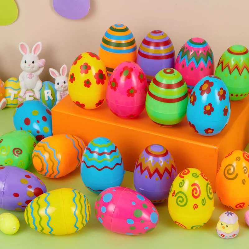 JOYIN 18 Pcs Bright Printed Plastic Easter Eggs