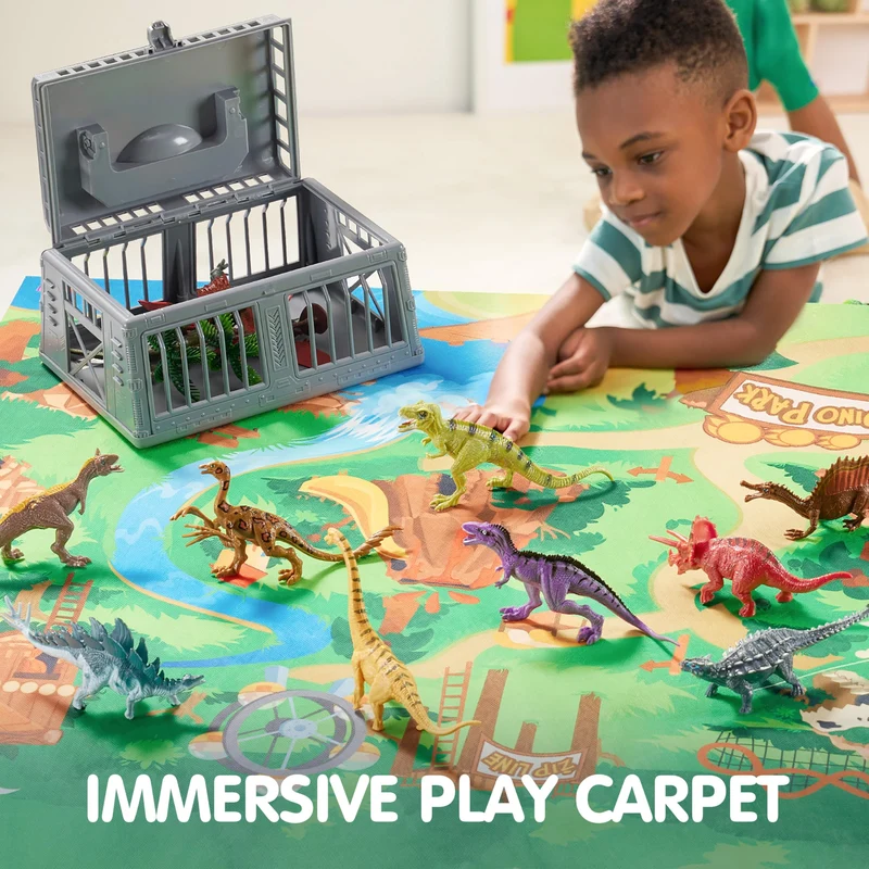 JOYIN 19 Pcs Dinosaur Toys Set with Play Mat & Storage Cage