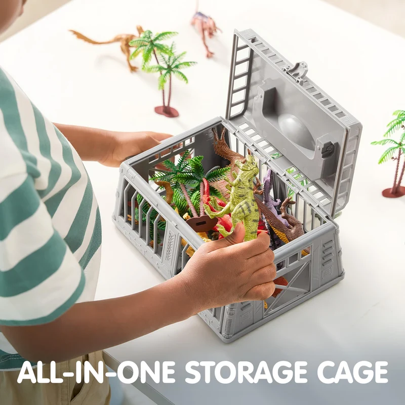 JOYIN 19 Pcs Dinosaur Toys Set with Play Mat & Storage Cage