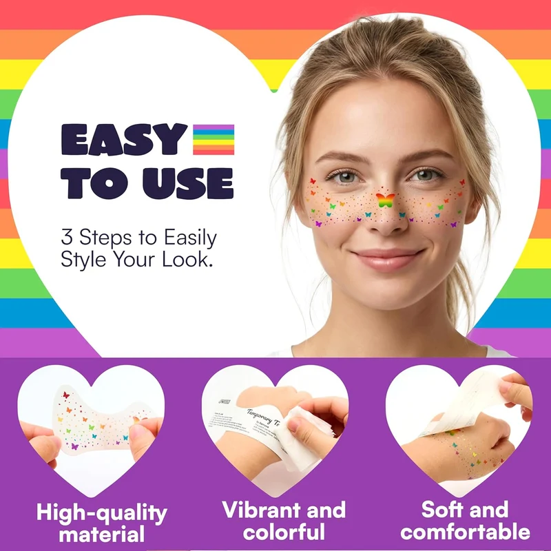 JOYIN 10 Pcs Pride Glitter Temporary Tattoos