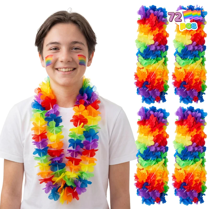 JOYIN 72Pcs Colorful Flower Leis Bulk Pride Party Necklaces