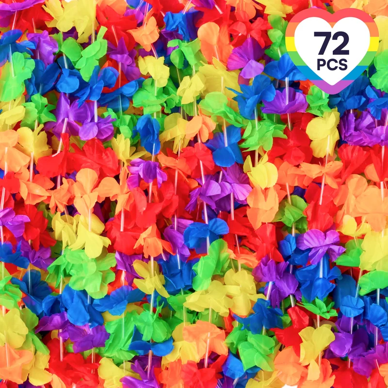 JOYIN 72Pcs Colorful Flower Leis Bulk Pride Party Necklaces