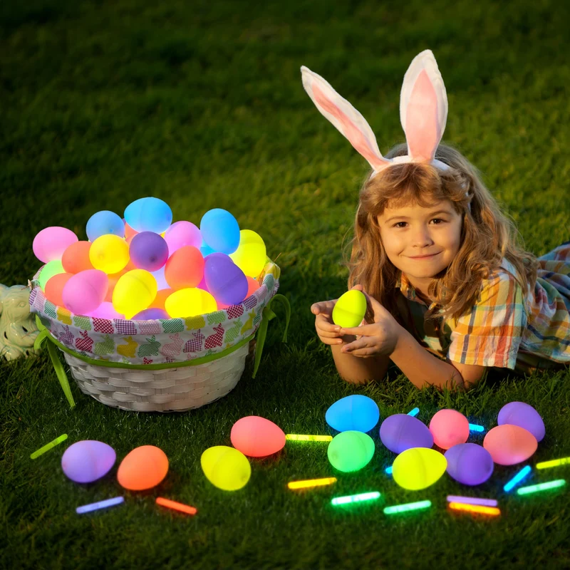 72Pcs Glow in the Dark Easter Eggs with Mini Glow Sticks for Kids Party Favors