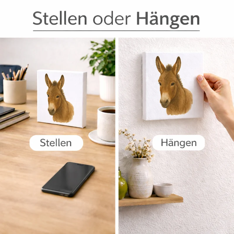 Eselmomente Esel Porträt Holzbild in 10x10 cm zum Stellen oder Aufhängen