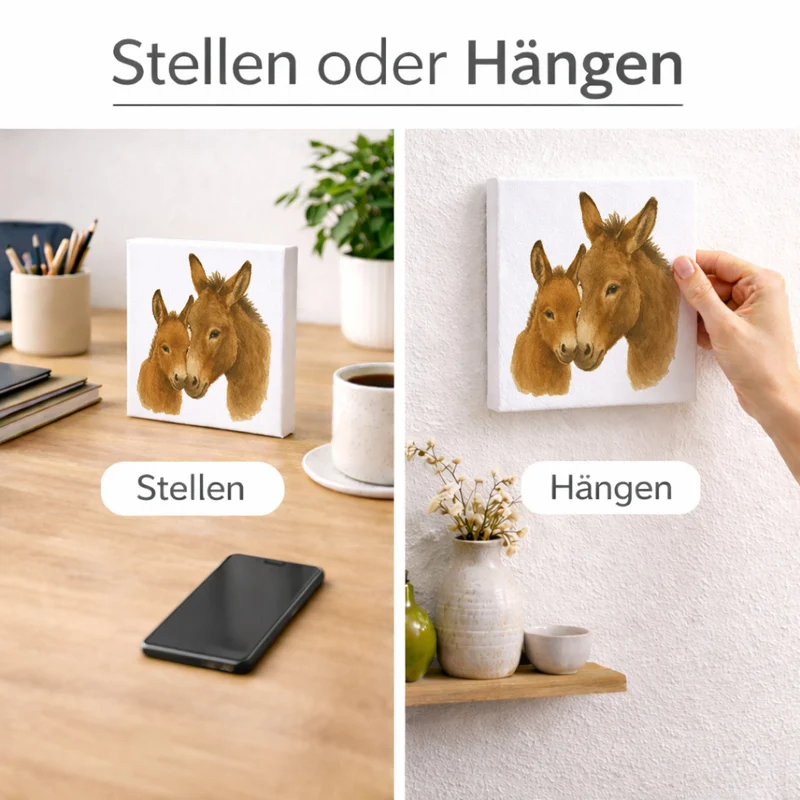 Eselmomente Esel Mutter Kind Holzbild in 10x10 cm zum Stellen oder Aufhängen