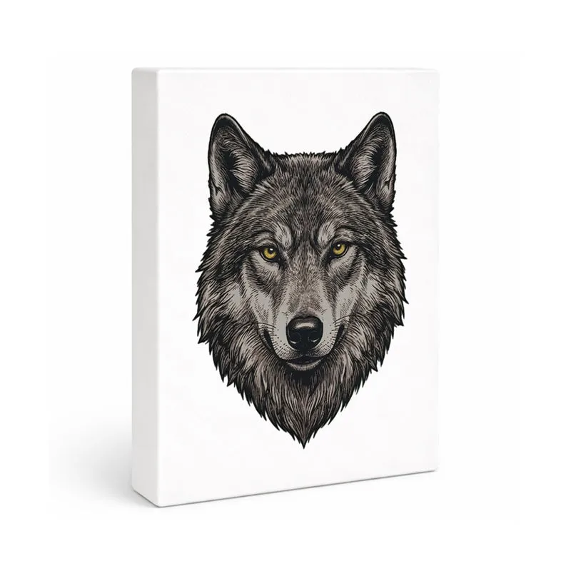 Grauer Wolf Holzbild in 20x15 cm zum Stellen oder Aufhängen für Naturliebhaber