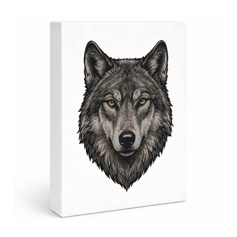 Grauer Wolf Holzbild in 20x15 cm zum Stellen oder Aufhängen für Naturliebhaber
