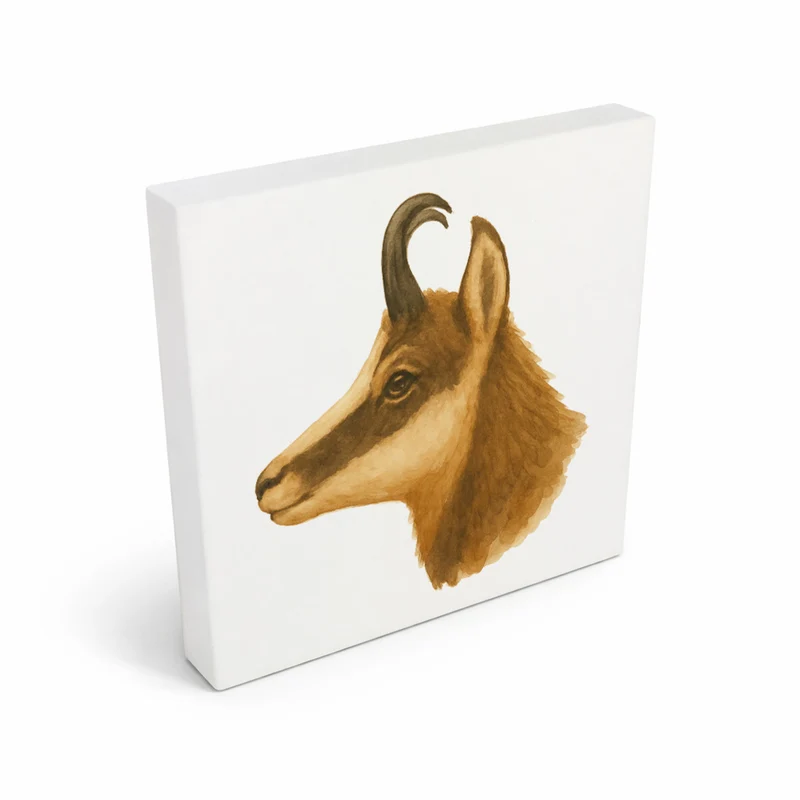 Gipfelliebe Gämse Kopf Holzbild in 10x10 cm zum Stellen oder Aufhängen