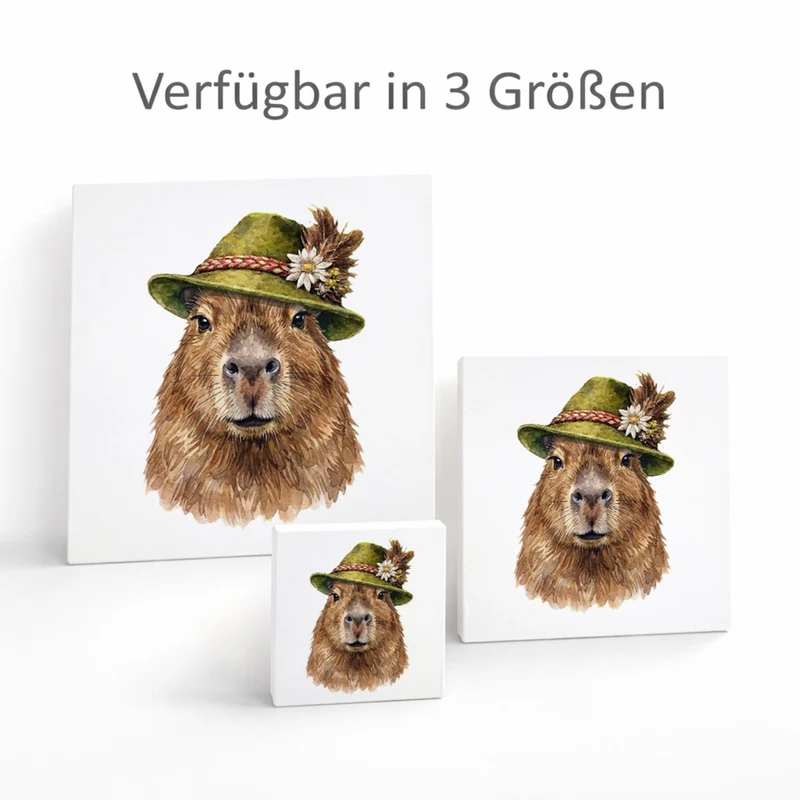 Trachtenhut Trend-Tiere Capybara Holzbild in 10x10 cm zum Stellen oder Aufhängen