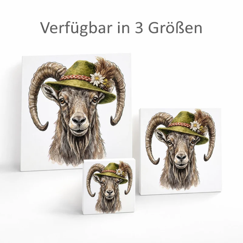 Trachtenhut Berge-Tiere Steinbock Holzbild in 10x10 cm zum Stellen oder Aufhängen
