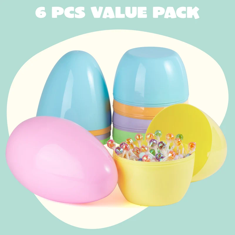 6Pcs Jumbo Plastic Easter Eggs Pastel Fillable Hunt Party Favors