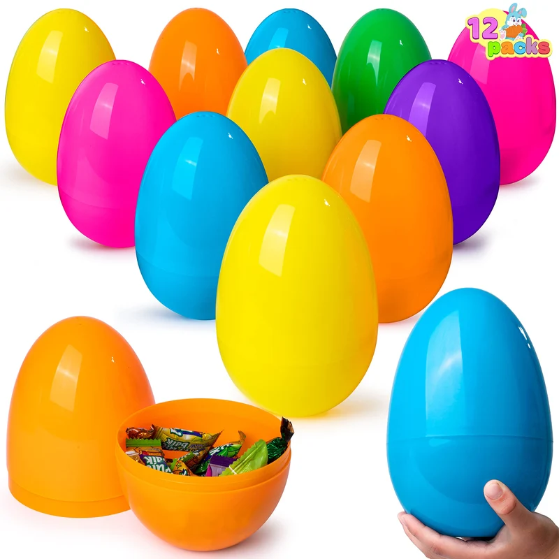 12Pcs Jumbo Plastic Easter Eggs Bright Colors Hunt Basket Stuffers