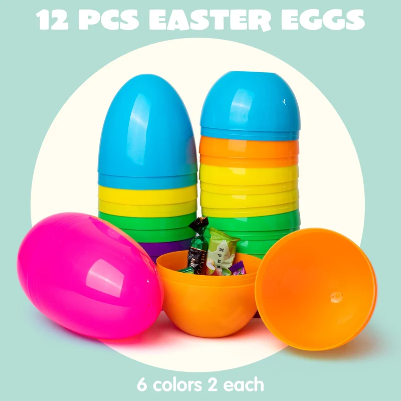 12Pcs Jumbo Plastic Easter Eggs Bright Colors Hunt Basket Stuffers