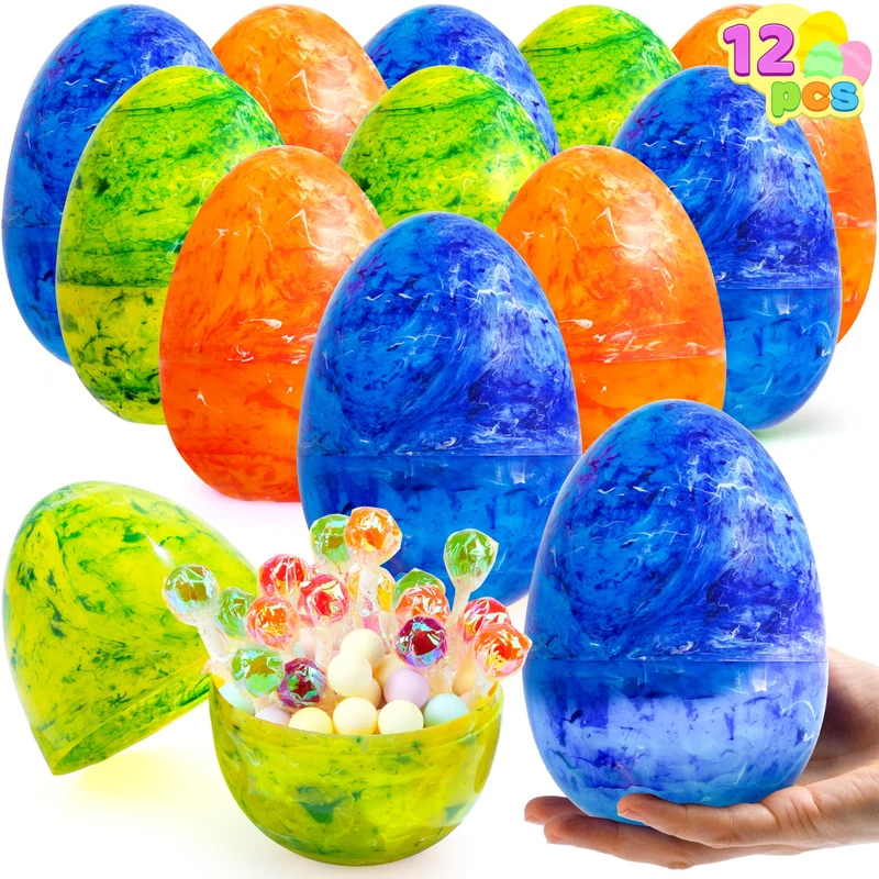 12Pcs Jumbo Marble Fillable Plastic Easter Eggs Hunt Basket Stuffers