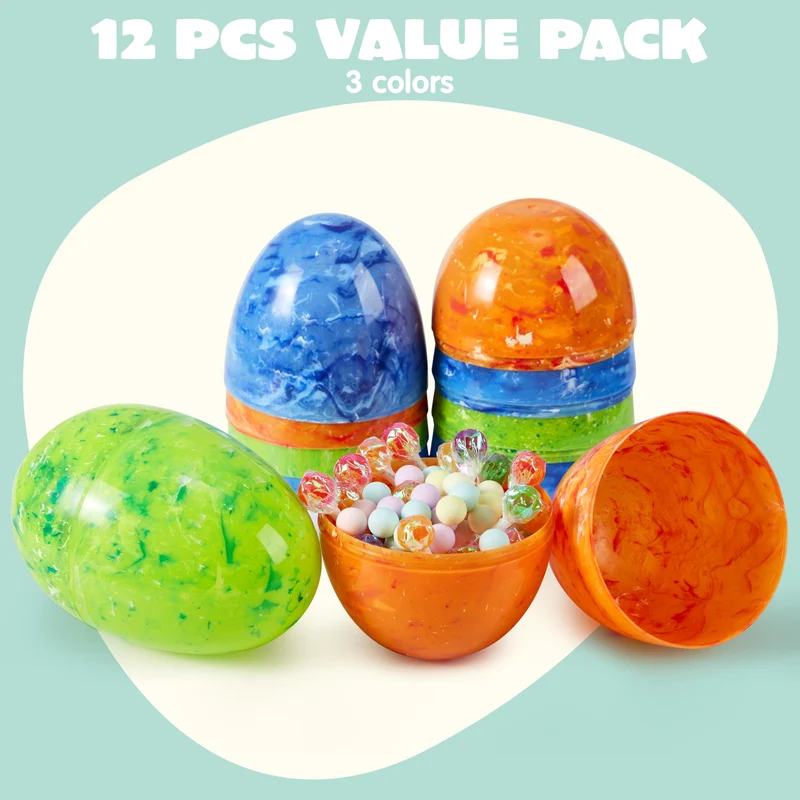 12Pcs Jumbo Marble Fillable Plastic Easter Eggs Hunt Basket Stuffers