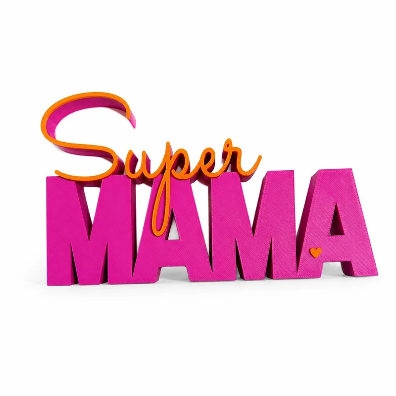 3D Drucker Schriftzug "Super Mama" Pink-Orange