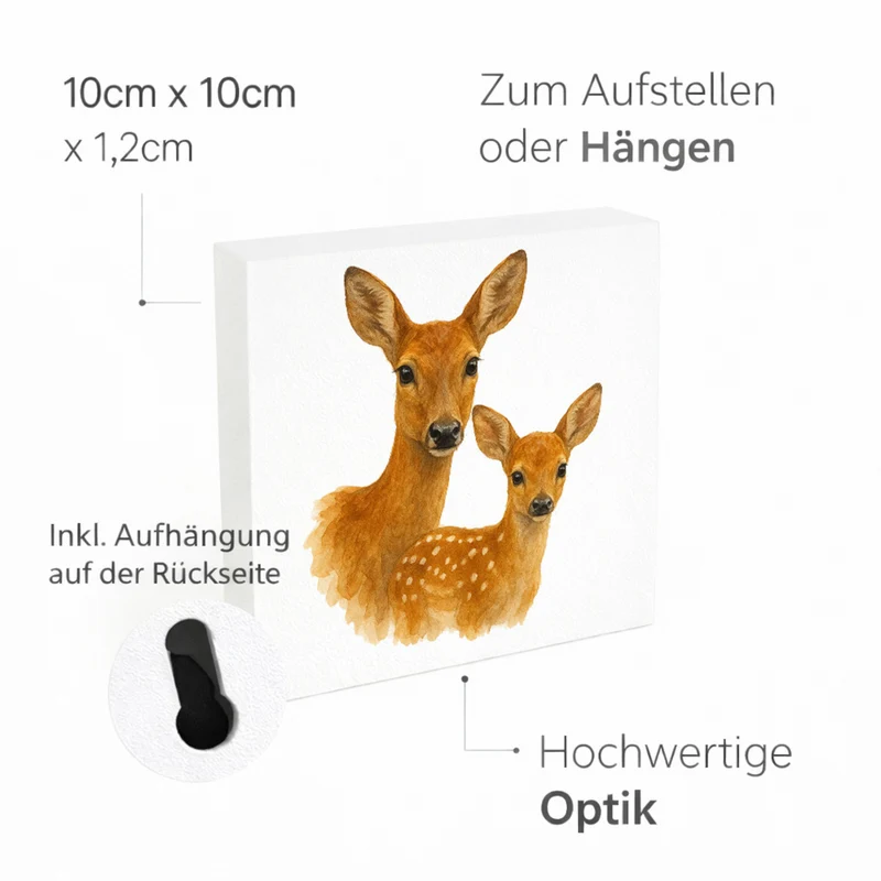 Tiere des Waldes Reh mit Kitz Holzbild in 10x10 cm zum Stellen oder Aufhängen